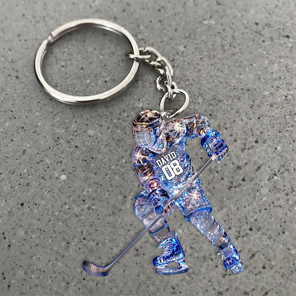 Sparkling Ice Hockey Player - Personalized Hockey Keychain