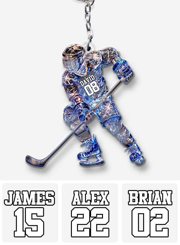 Sparkling Ice Hockey Player - Personalized Hockey Keychain