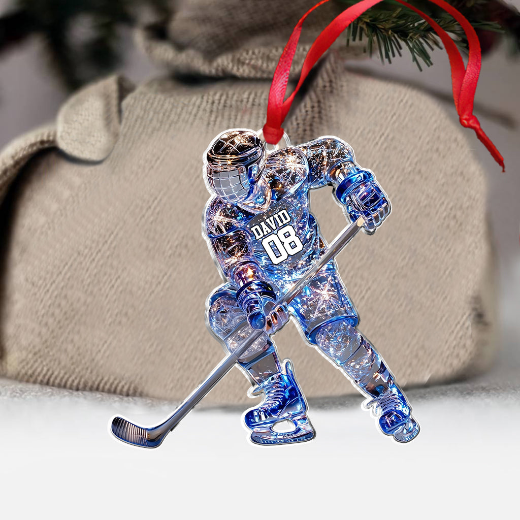 Sparkling Ice Hockey Player - Personalized Hockey Ornament