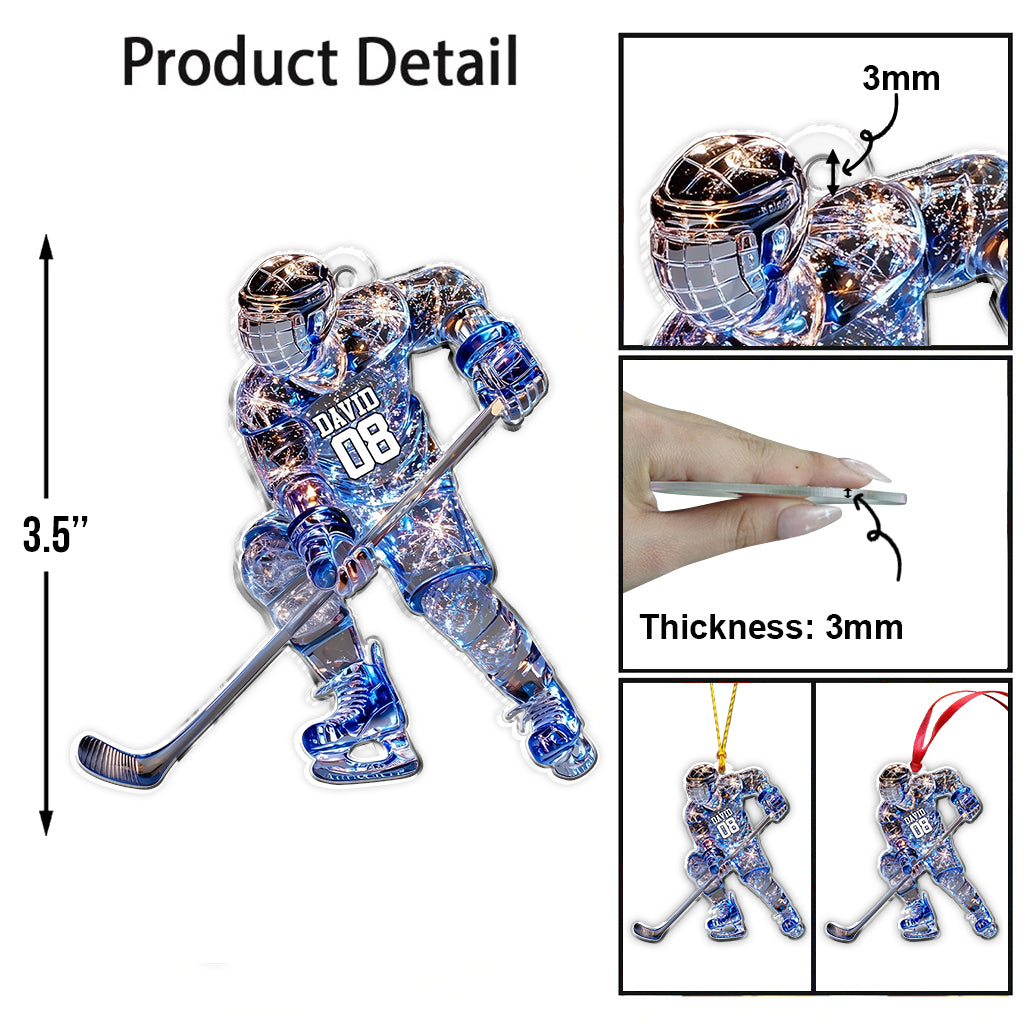 Sparkling Ice Hockey Player - Personalized Hockey Ornament