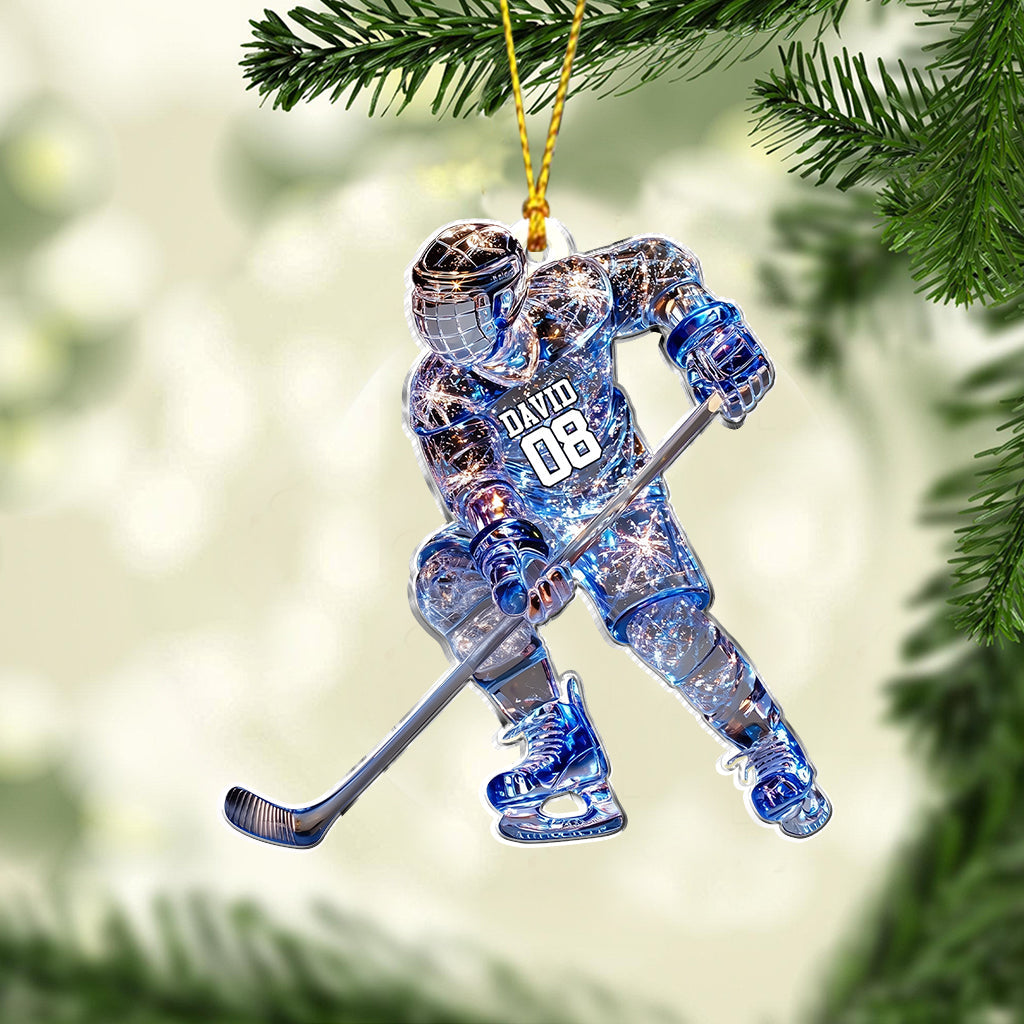 Sparkling Ice Hockey Player - Personalized Hockey Ornament