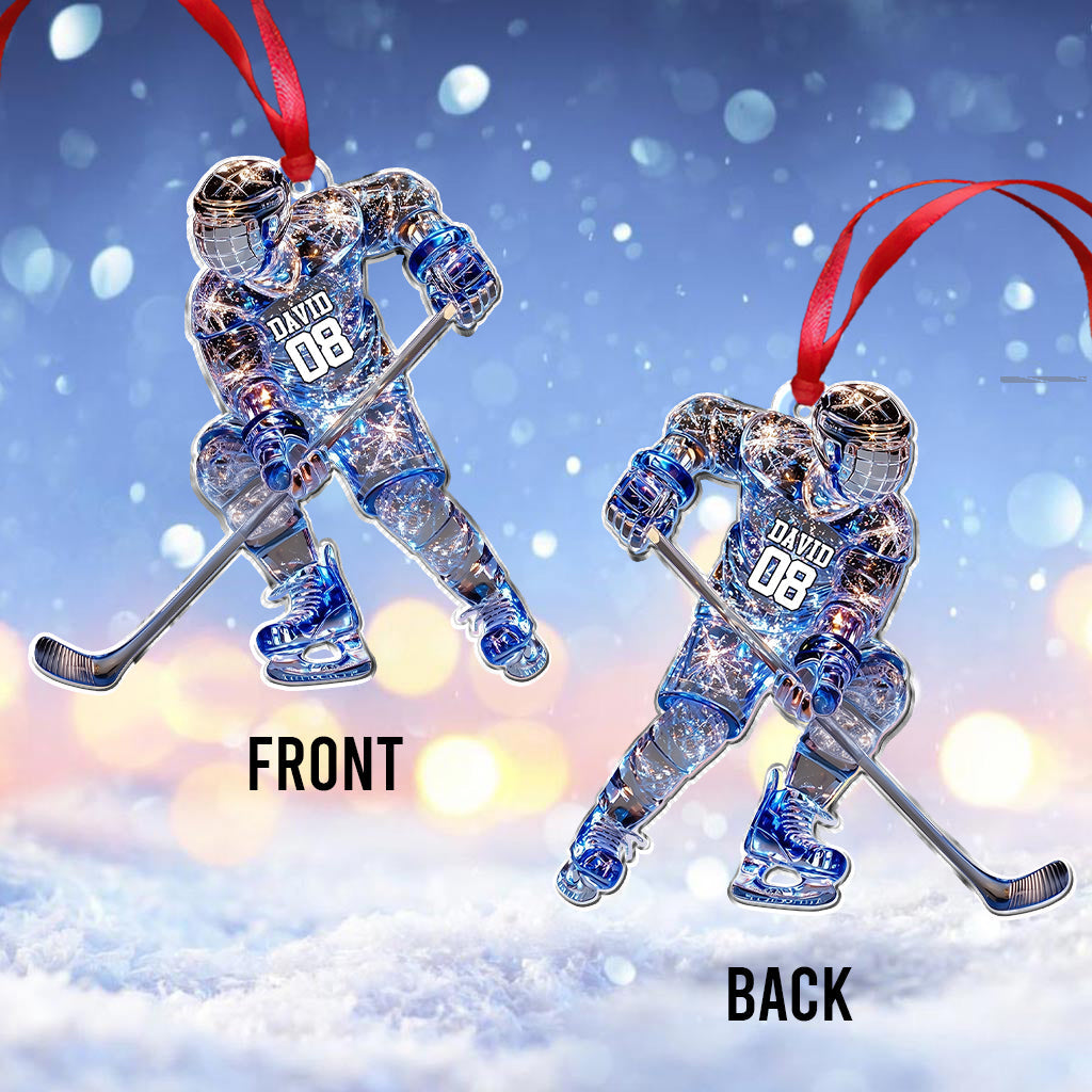 Sparkling Ice Hockey Player - Personalized Hockey Ornament
