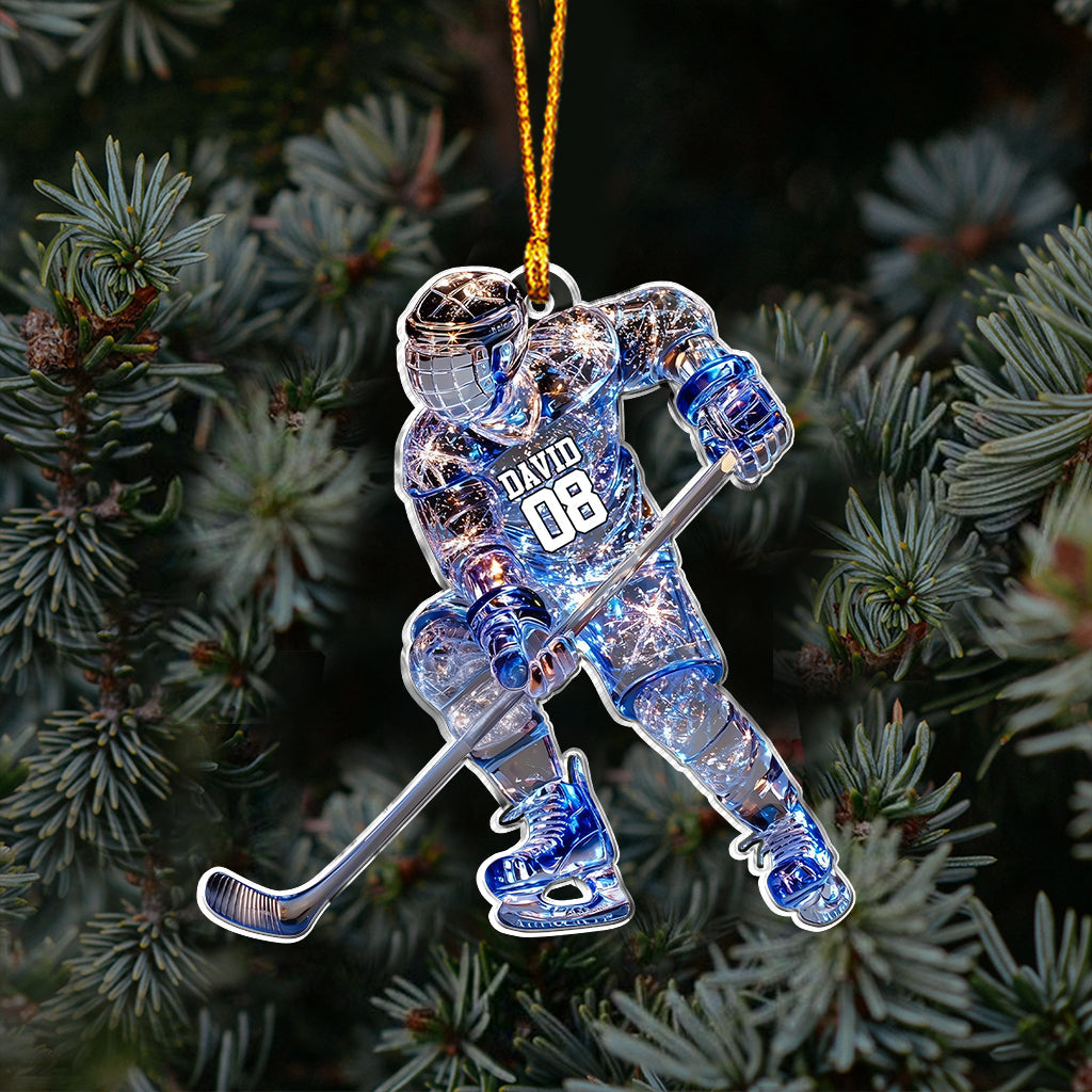 Sparkling Ice Hockey Player - Personalized Hockey Ornament