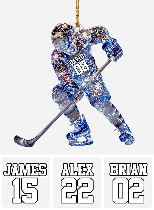 Sparkling Ice Hockey Player - Personalized Hockey Ornament