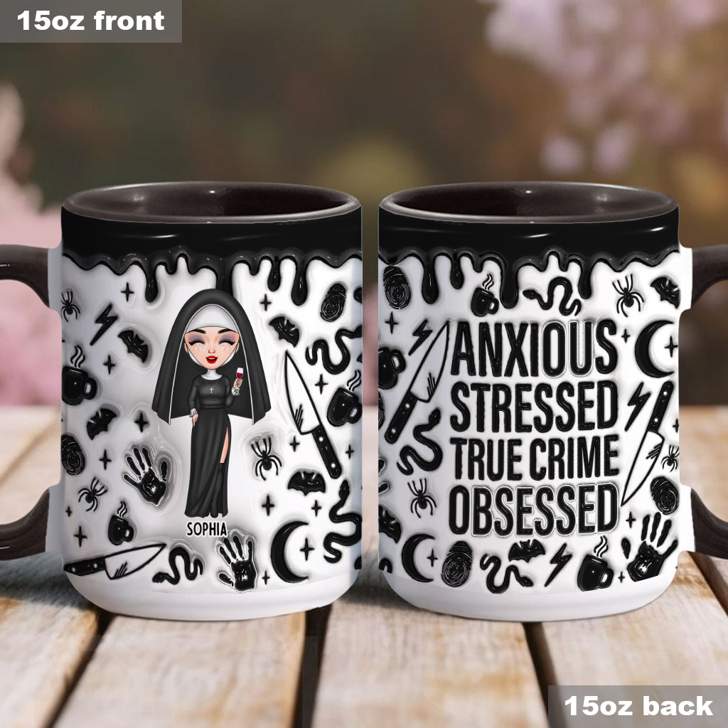 Anxious, Stressed, True Crime Obsessed - Personalized Accent Mug