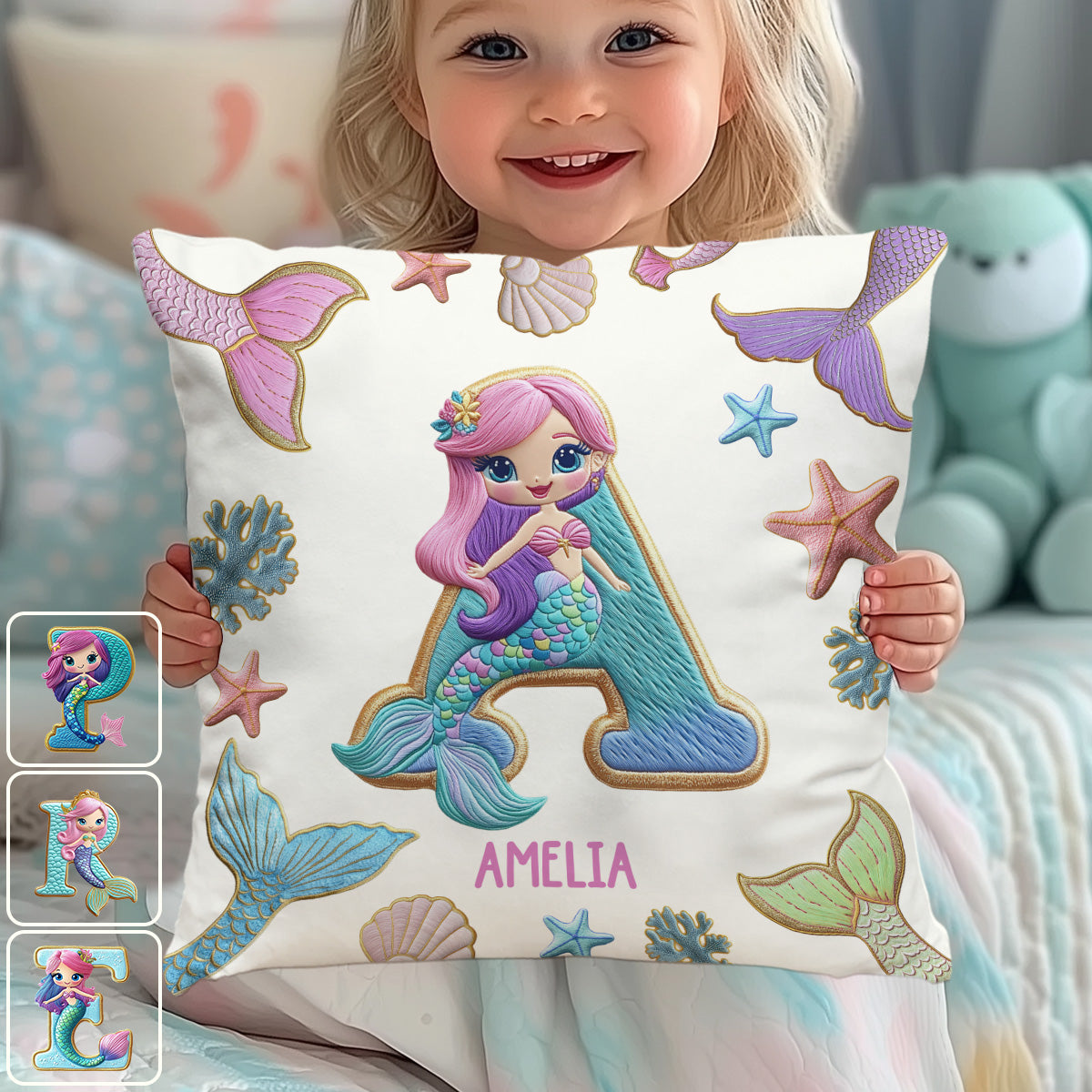 Beautiful Mermaid Alphabet - Personalized Kid Throw Pillow