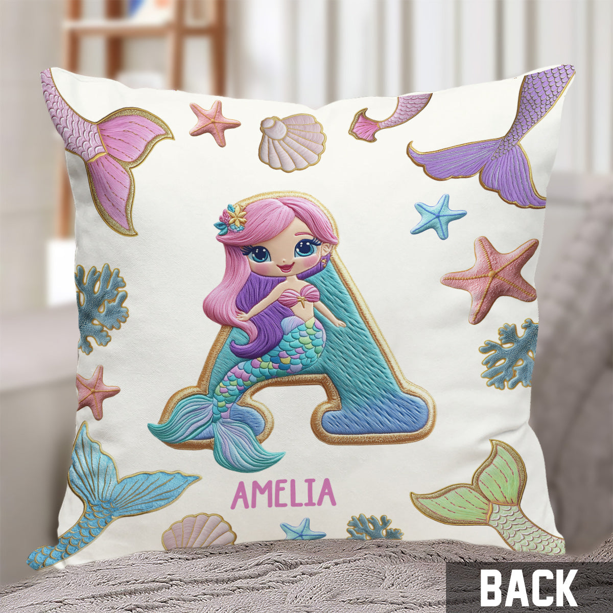 Beautiful Mermaid Alphabet - Personalized Kid Throw Pillow