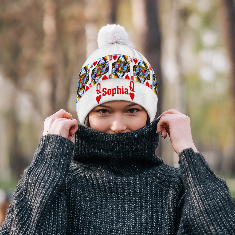 King And Queen - Personalized Couple Beanie Hat
