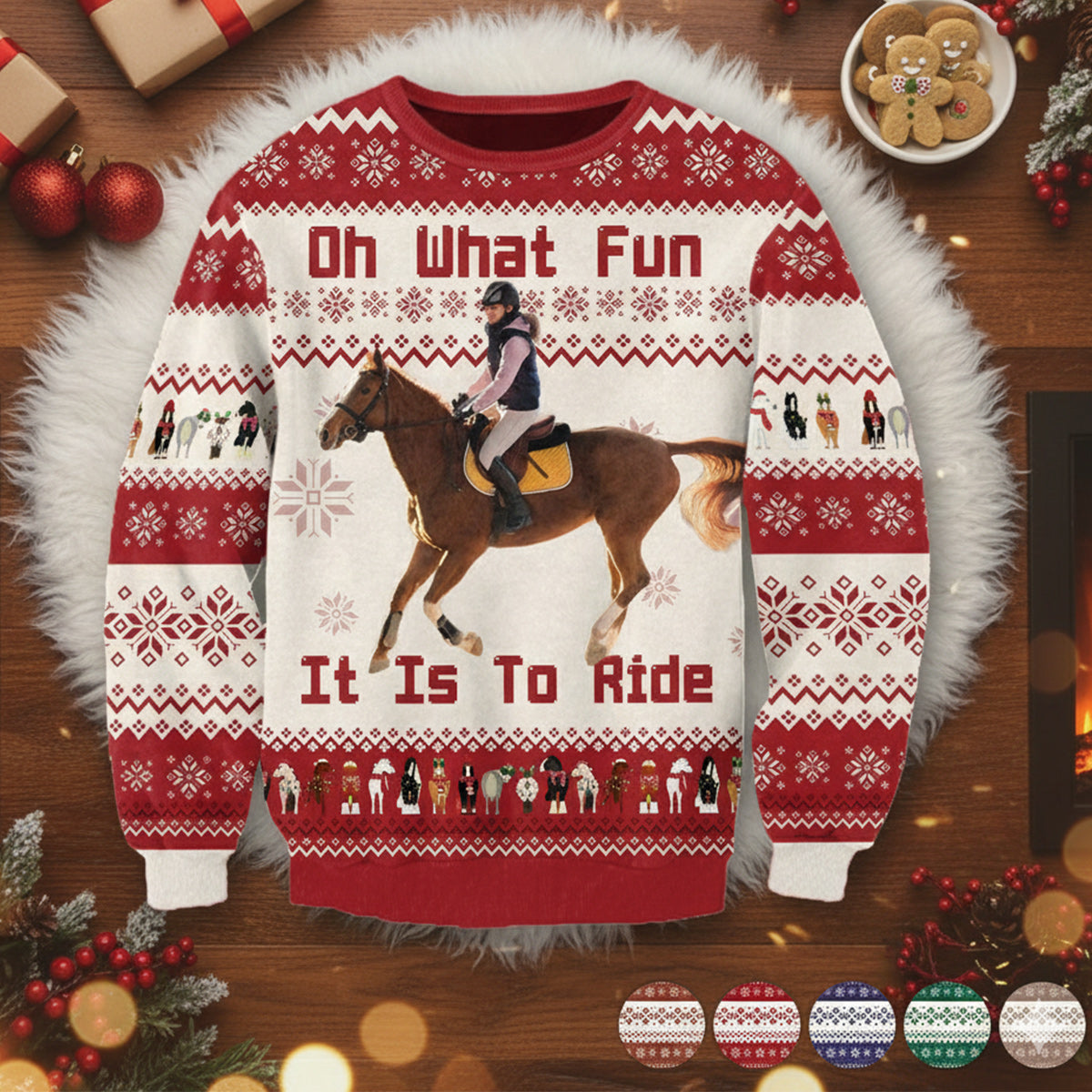 Oh What Fun It Is To Ride Christmas Gift for Horse Lovers - Personalized Horse Ugly Sweater