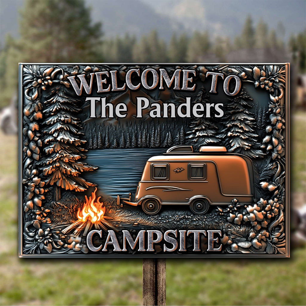 Welcome To Our Campsite - Personalized Camping Rectangle Metal Sign