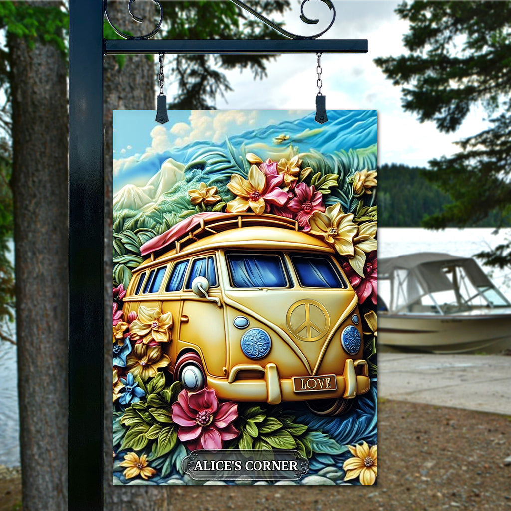 Floral Van Peace Sign - Personalized Hippie Rectangle Metal Sign