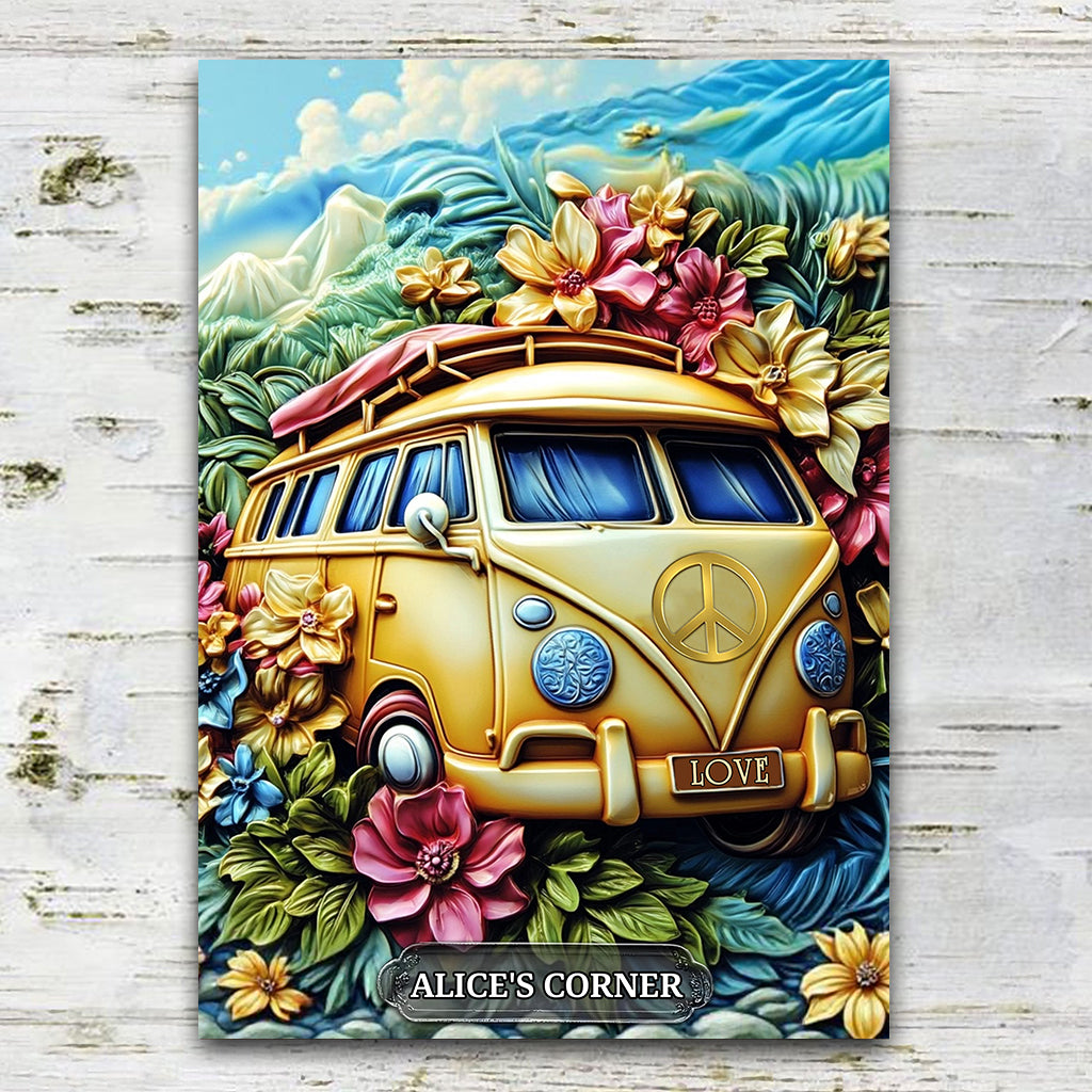Floral Van Peace Sign - Personalized Hippie Rectangle Metal Sign