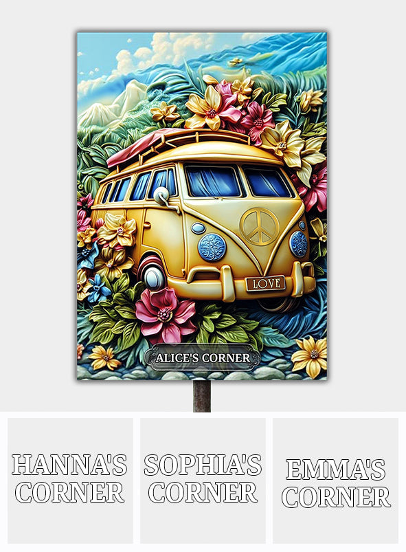 Floral Van Peace Sign - Personalized Hippie Rectangle Metal Sign