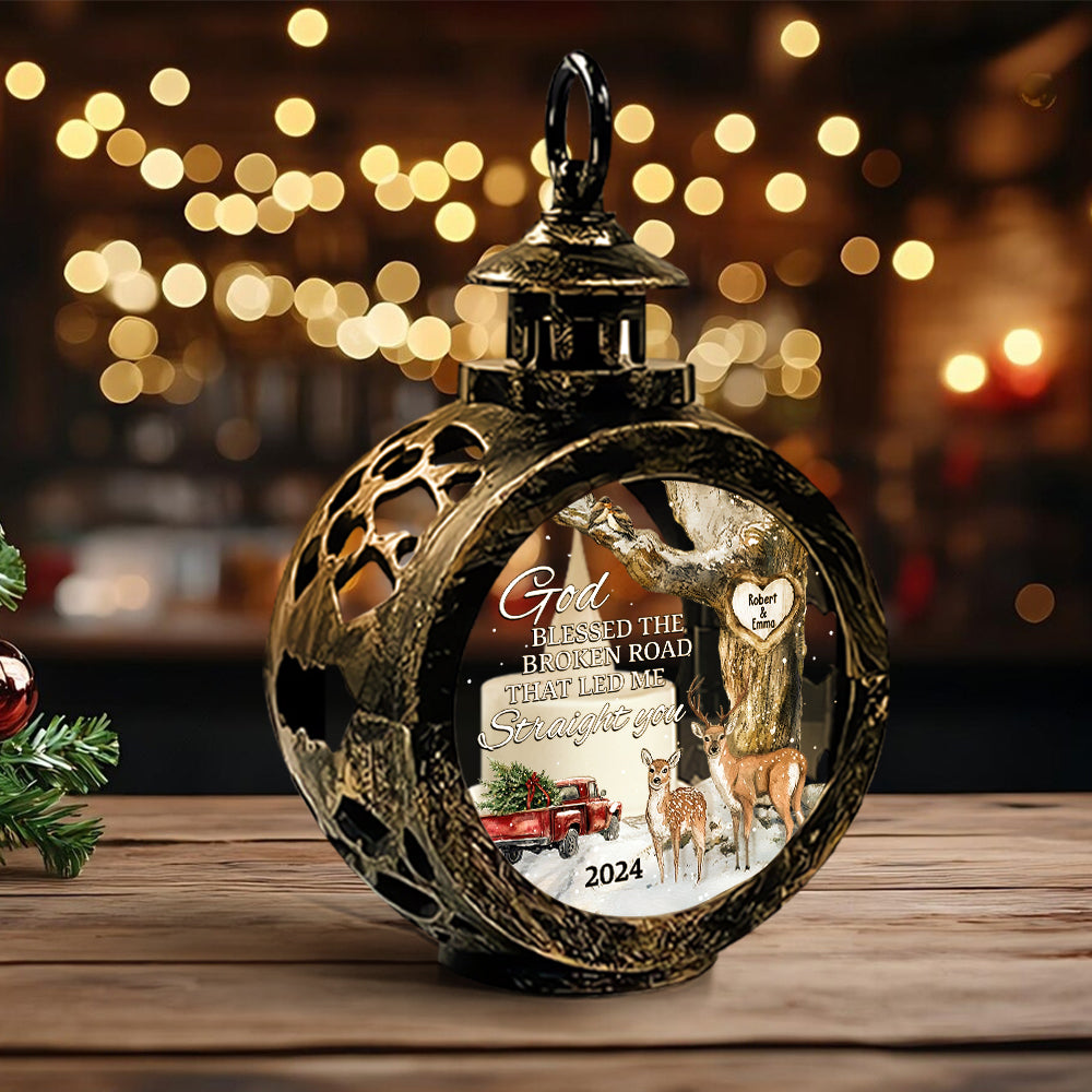 God Blessed The Broken Road - Personalized Couple Round Lantern With Light