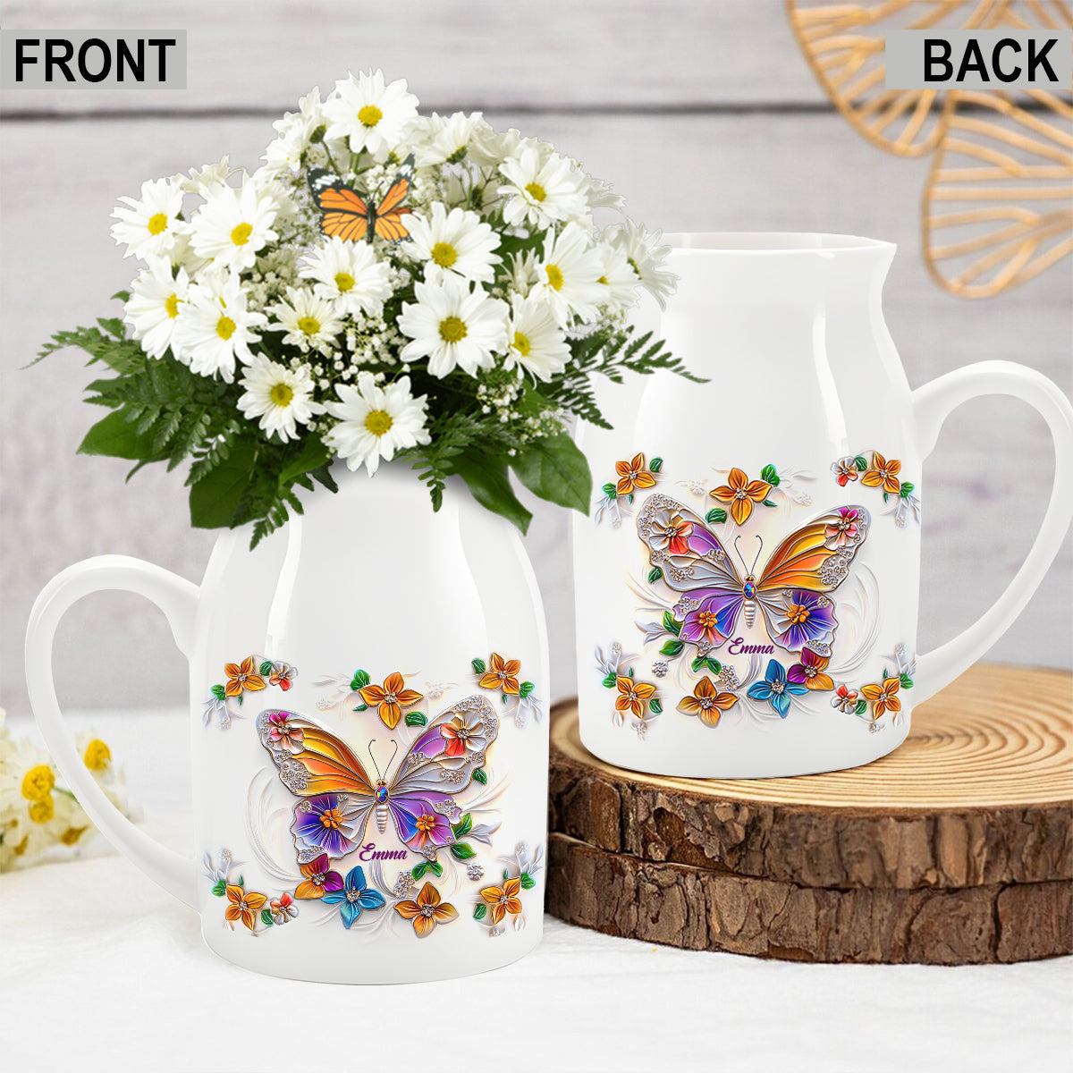 Stunning Butterfly Dragonfly Hummingbird - Personalized Butterfly Ceramic Flower Vase