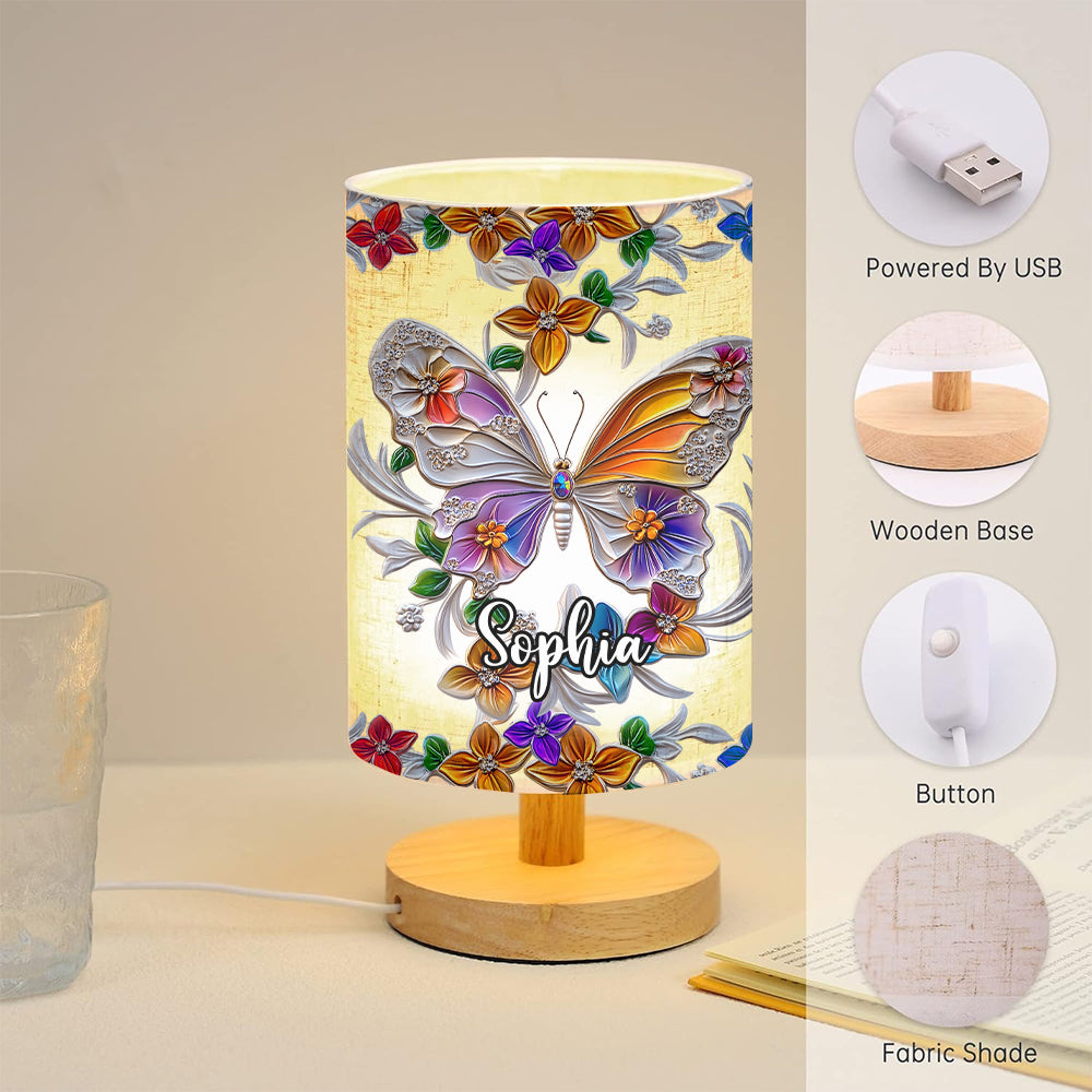 Stunning Butterfly Dragonfly Hummingbird - Personalized Butterfly Tableside Lamp with Wood Base