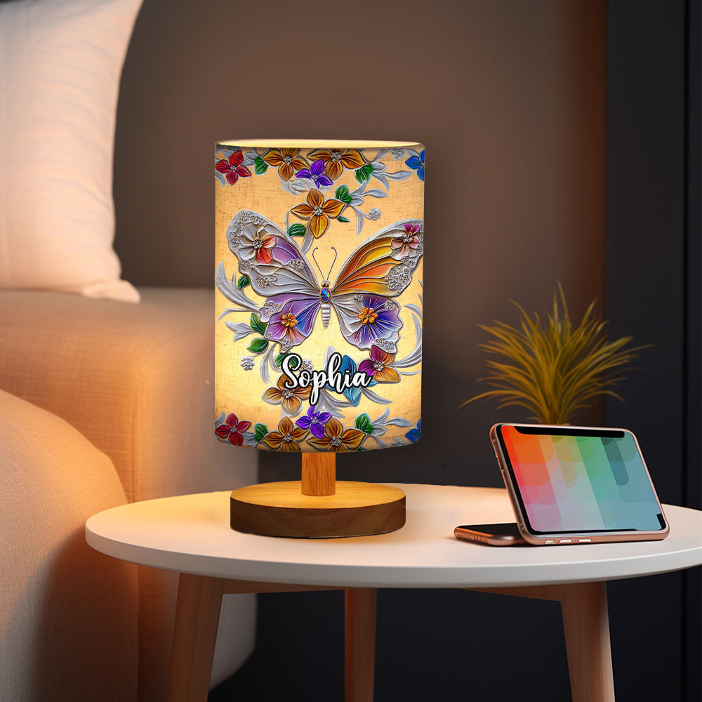 Stunning Butterfly Dragonfly Hummingbird - Personalized Butterfly Tableside Lamp with Wood Base