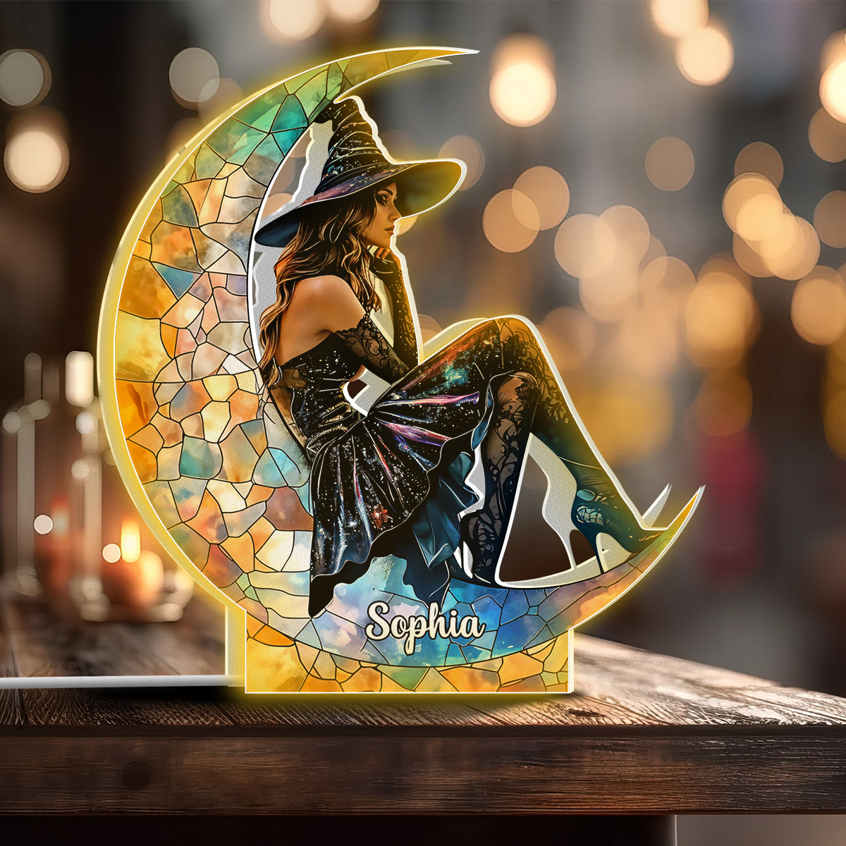 On The Moon - Personalized Witch Shaped Light Box