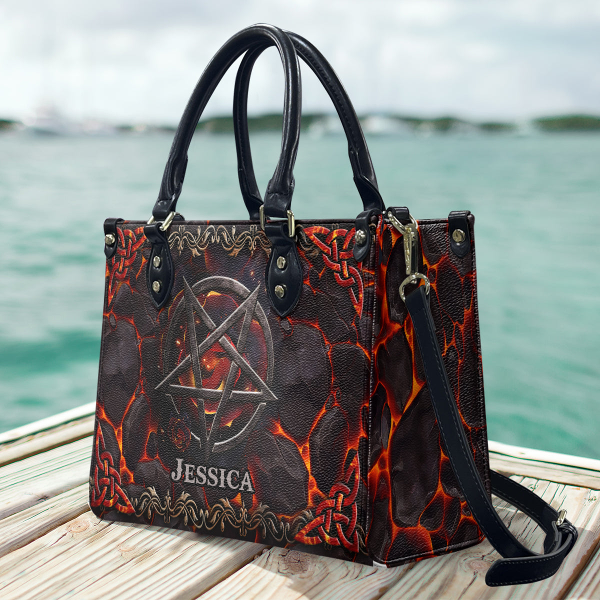 Volcanic Pentacle - Personalized Witch Leather Handbag