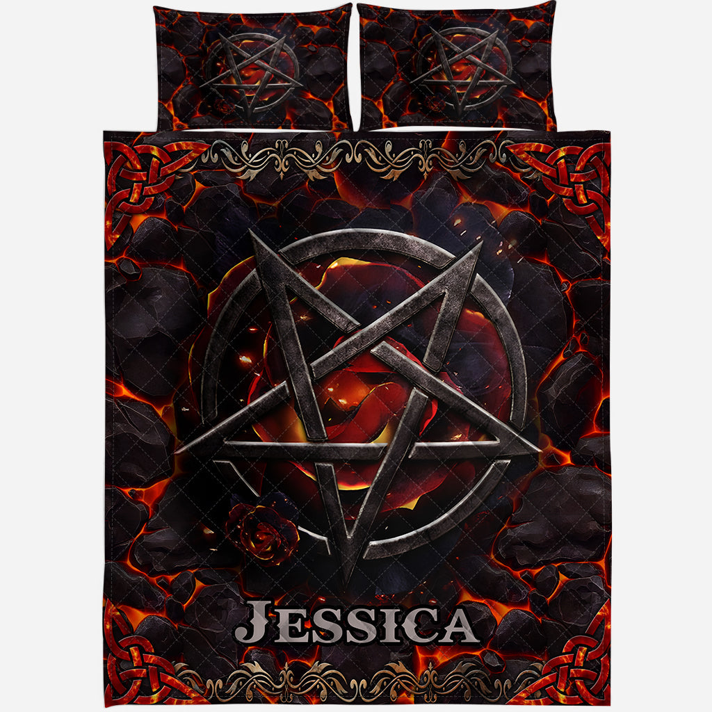 Volcanic Pentacle - Personalized Witch Quilt Set