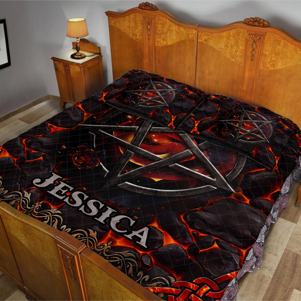 Volcanic Pentacle - Personalized Witch Quilt Set