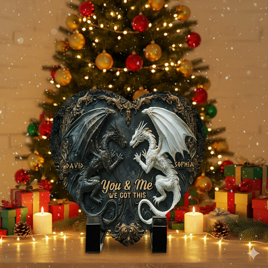 You & Me We Got This – Personalized Dragon Heart Stone, Perfect Christmas Gift for Couples