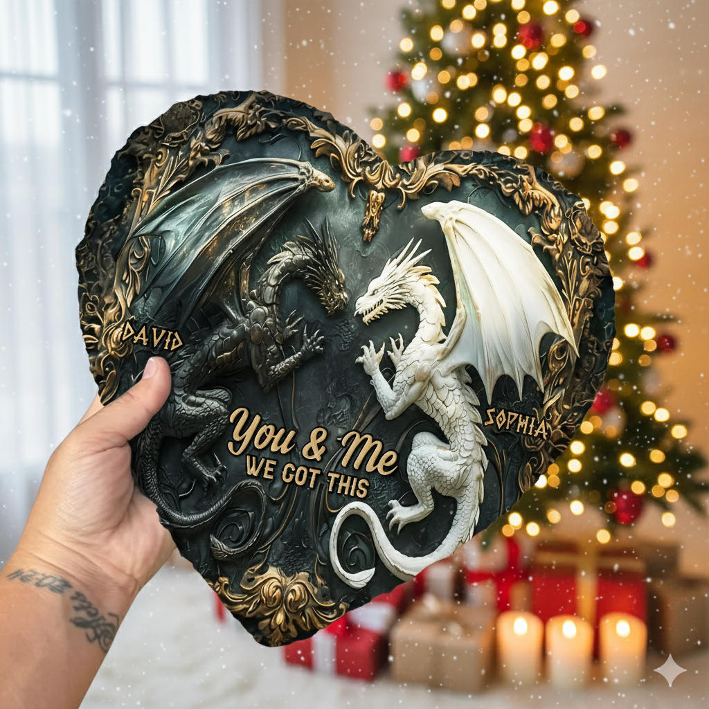 You & Me We Got This – Personalized Dragon Heart Stone, Perfect Christmas Gift for Couples