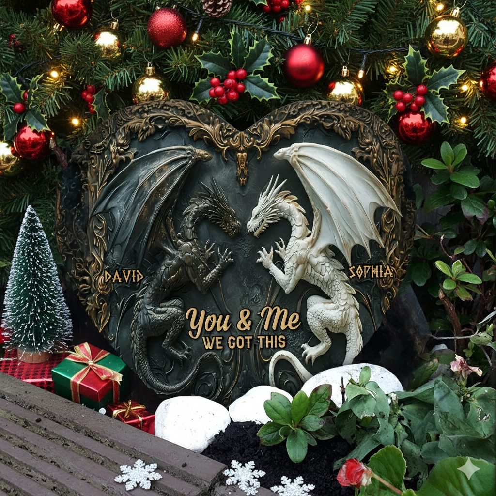You & Me We Got This – Personalized Dragon Heart Stone, Perfect Christmas Gift for Couples