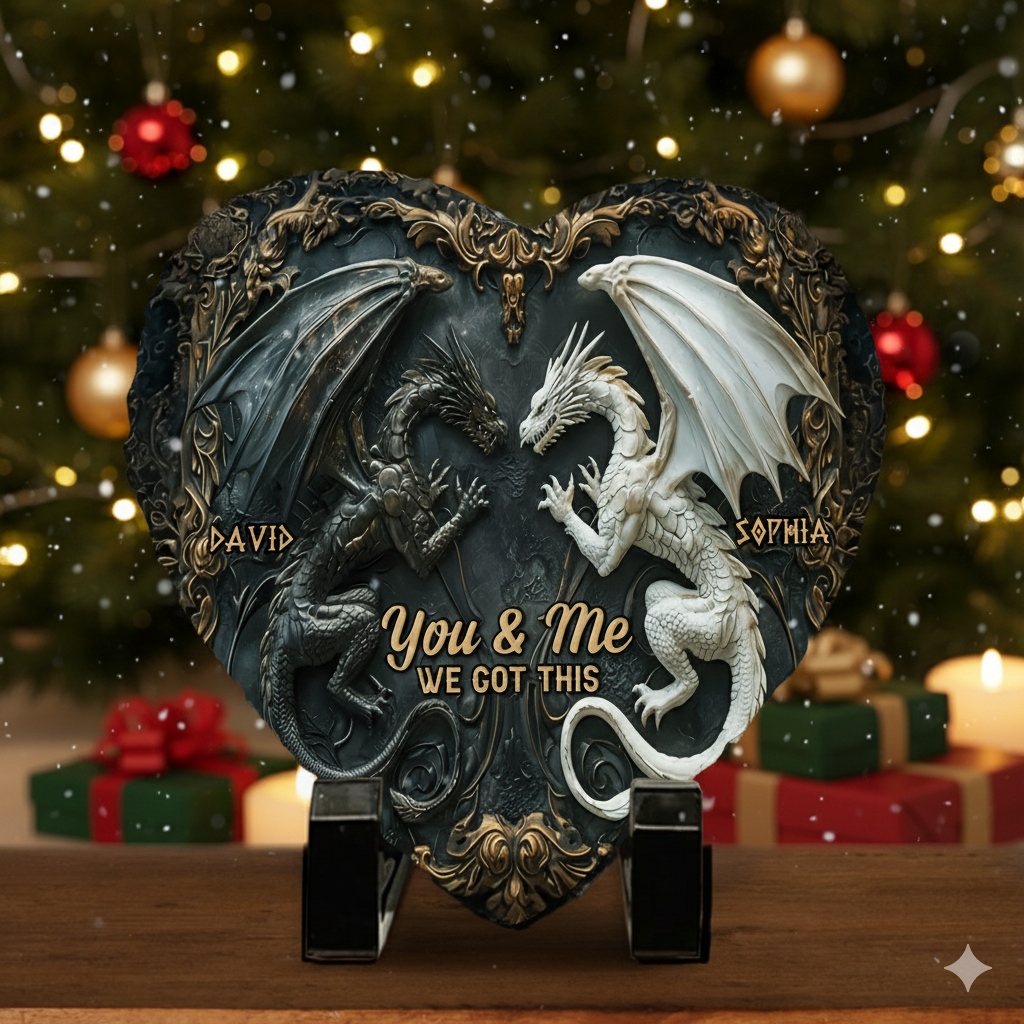You & Me We Got This – Personalized Dragon Heart Stone, Perfect Christmas Gift for Couples