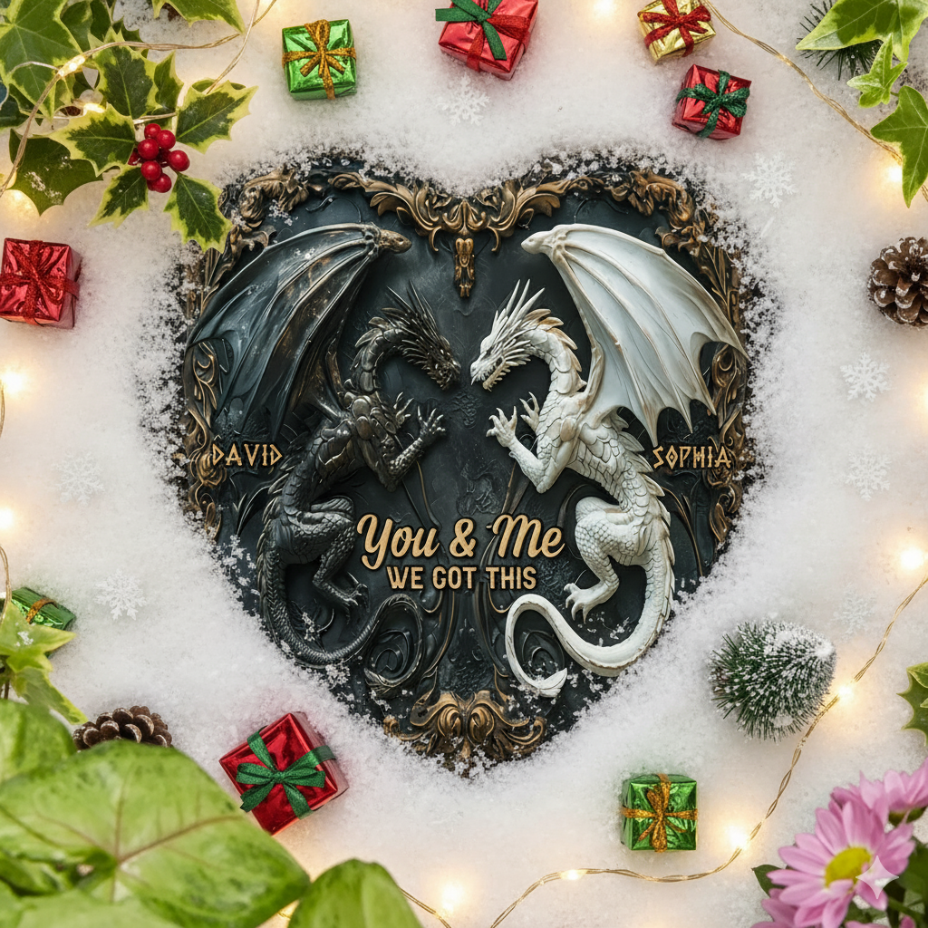 You & Me We Got This – Personalized Dragon Heart Stone, Perfect Christmas Gift for Couples