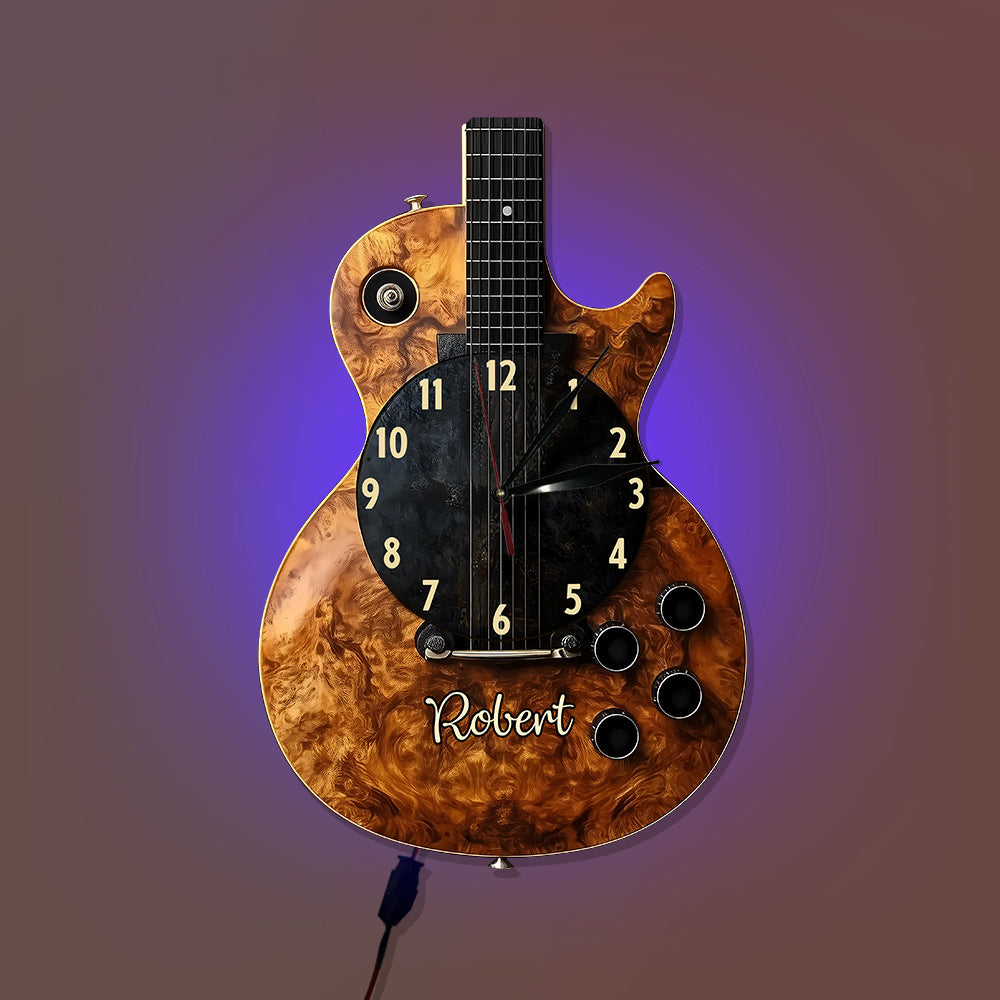 Time For Music - Personalized Guitar LED Light Wall Clock