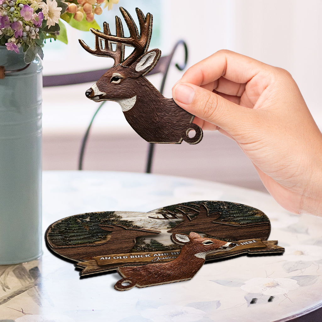 An Old Buck and His Doe Live Here - Personalized Couple Key Holder