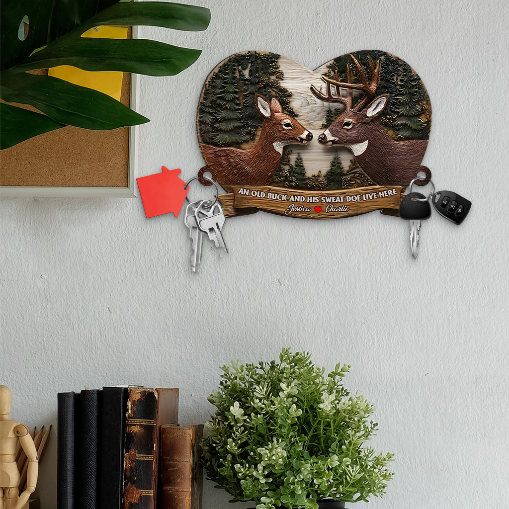 An Old Buck and His Doe Live Here - Personalized Couple Key Holder