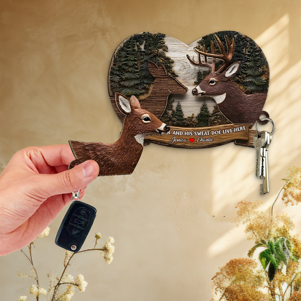 An Old Buck and His Doe Live Here - Personalized Couple Key Holder