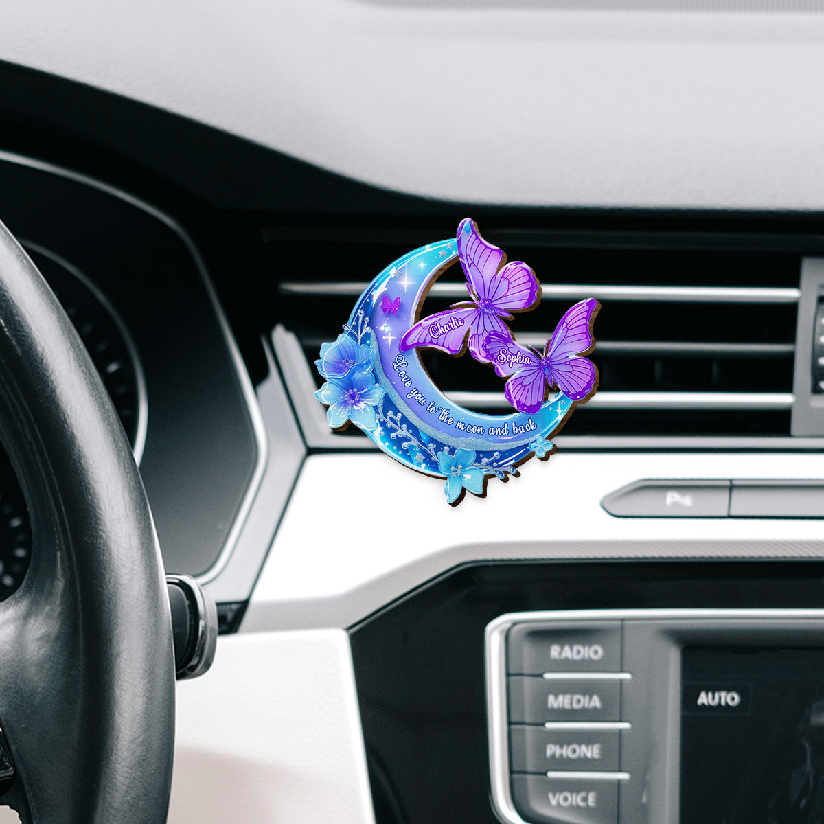 Love you to the moon and back - Personalized Couple Shaped Car Visor Clip