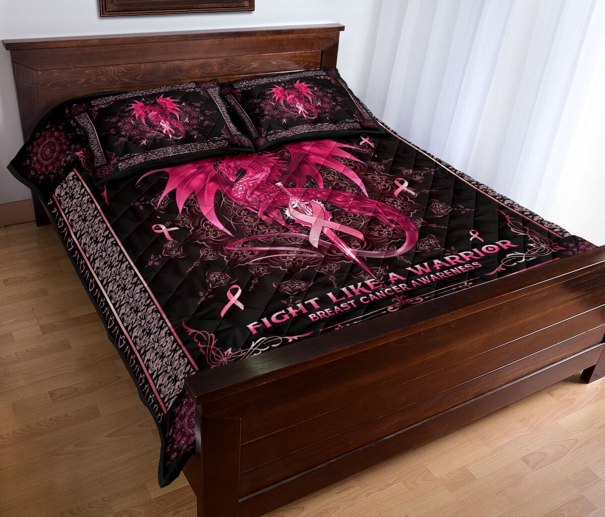 Fight Like A Warrior Breast Cancer Awareness  Quilt Set 0622