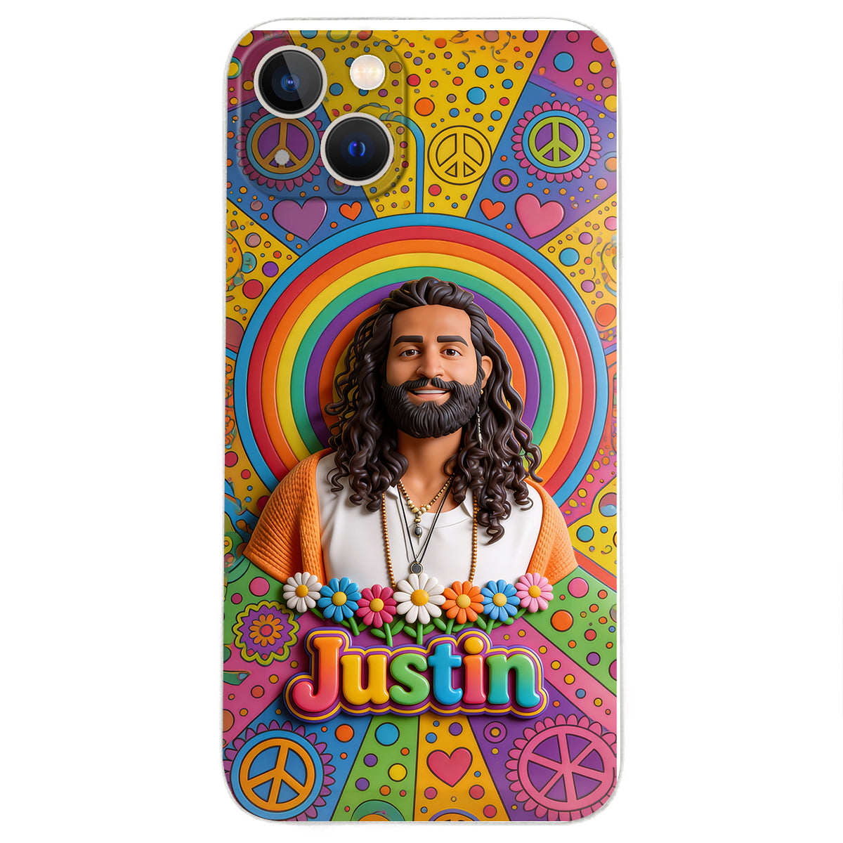 Hippie Theme, Custom From Any Image - Personalized Hippie 3D Embossed Leather Phone Case