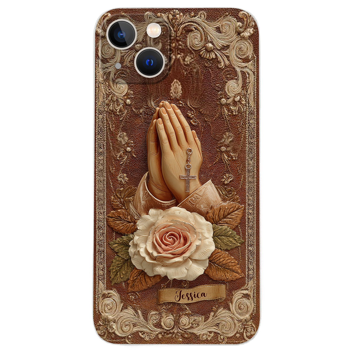 Praying Hands With Roses - Personalized Christian Leather Phone Case