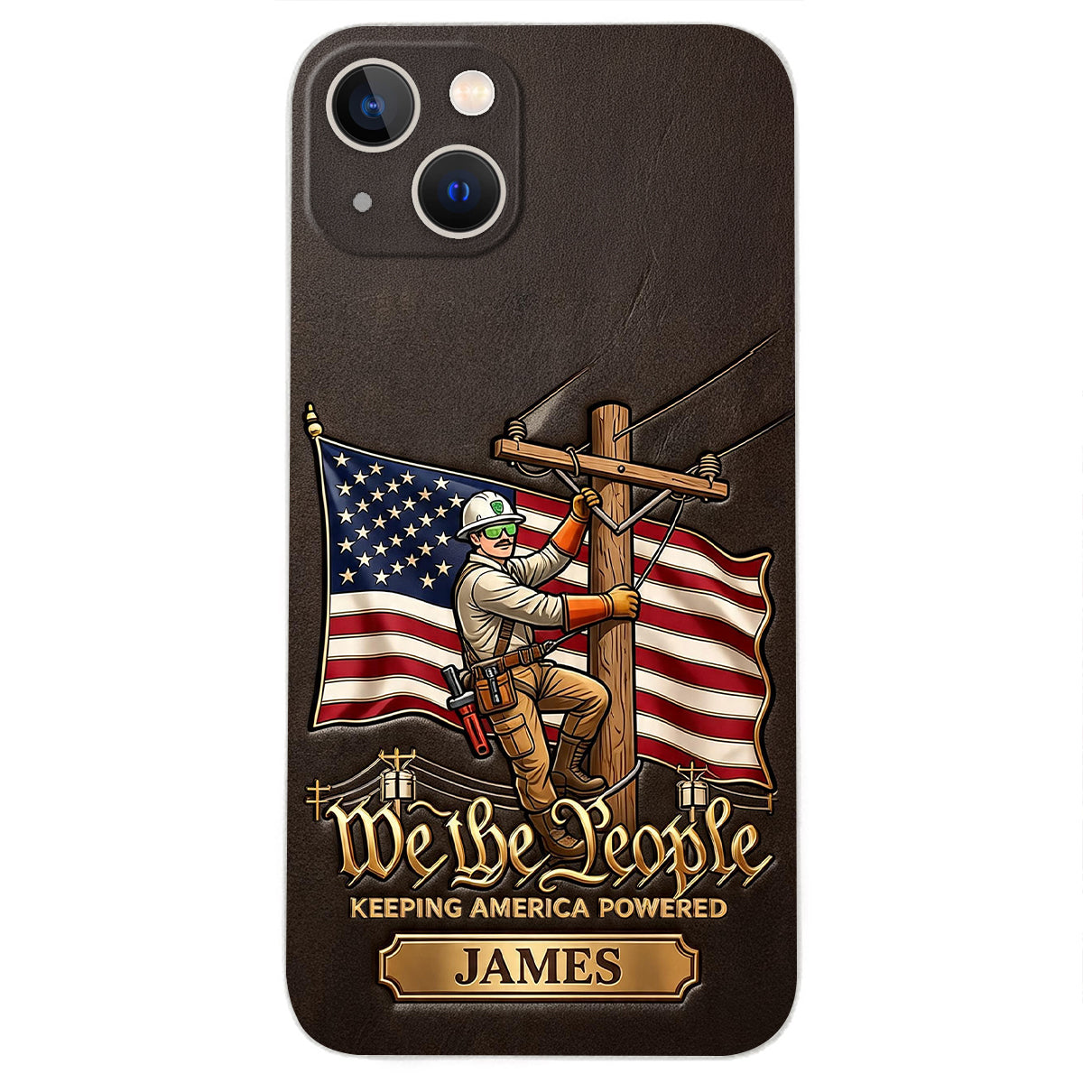 We The People - Personalized Lineman 3D Embossed Leather Phone Case