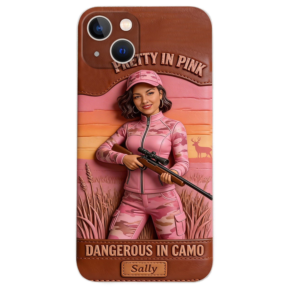 Étui de téléphone en cuir personnalisé avec n'importe quelle photo de chasse dangereuse en camouflage - Étui de téléphone de chasse en cuir personnalisé