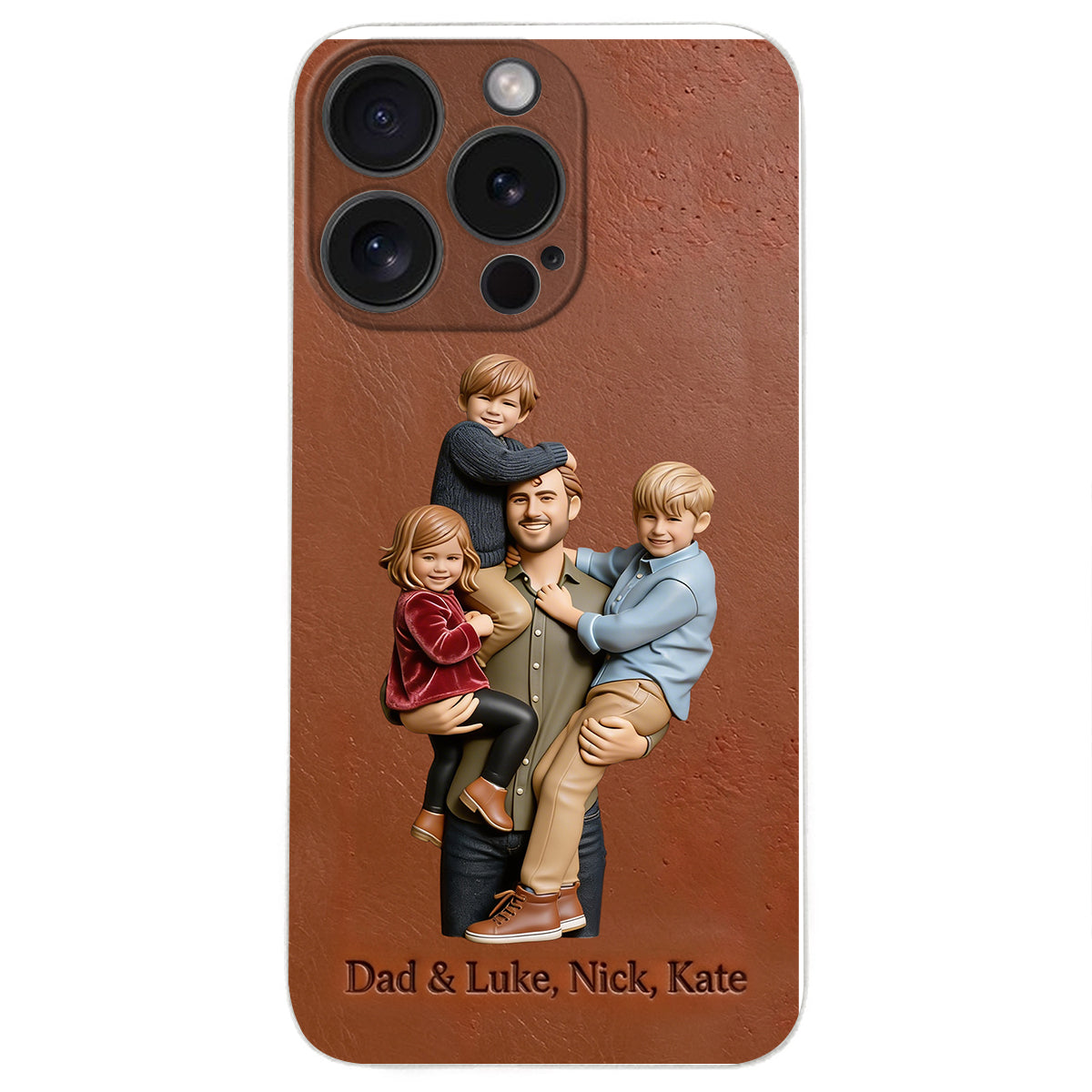 Best Dad Ever - Personalized Father 3D Embossed Leather Phone Case