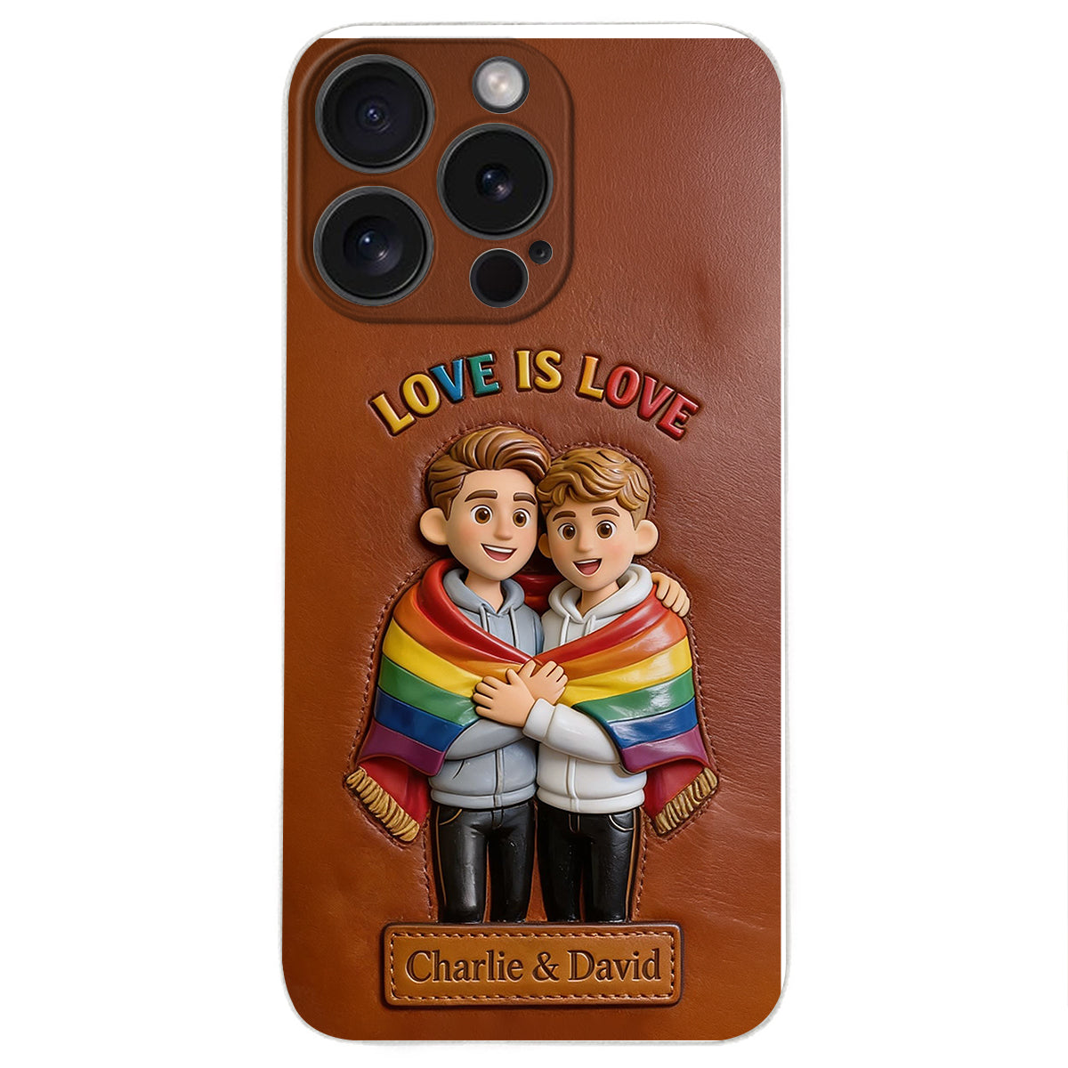 L'amour est l'amour - Coque de téléphone en cuir embossé 3D personnalisée LGBT
