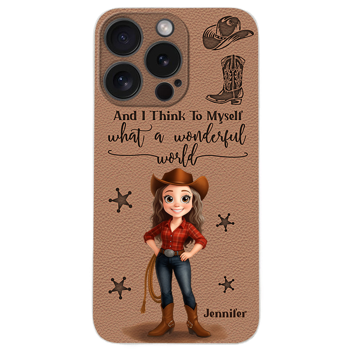 Cowgirl What A Wonderful World - Personalized Cowgirl Leather Phone Case