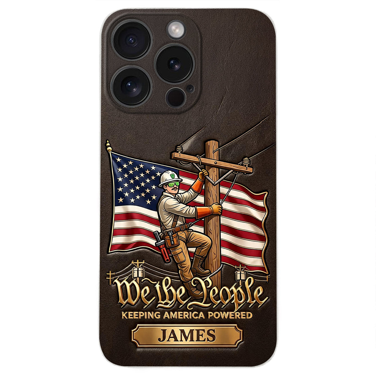We The People - Personalized Lineman 3D Embossed Leather Phone Case