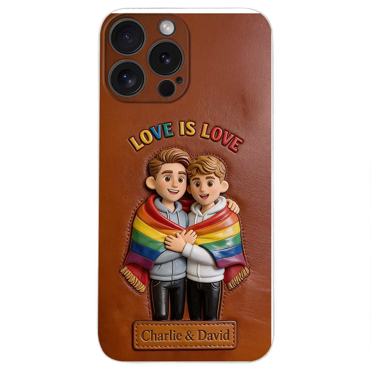 L'amour est l'amour - Coque de téléphone en cuir embossé 3D personnalisée LGBT