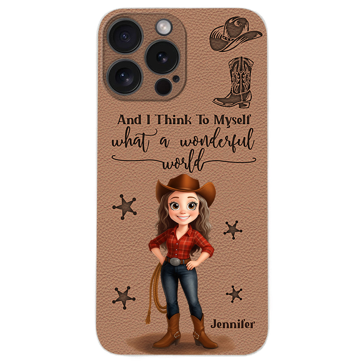 Cowgirl What A Wonderful World - Personalized Cowgirl Leather Phone Case