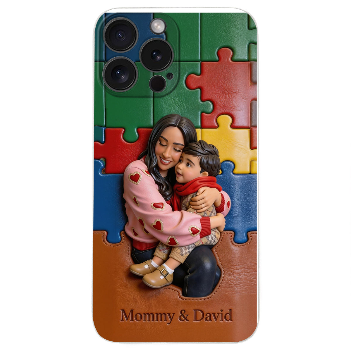 Autism Mom - Personalized Autism Awareness 3D Embossed Leather Phone Case