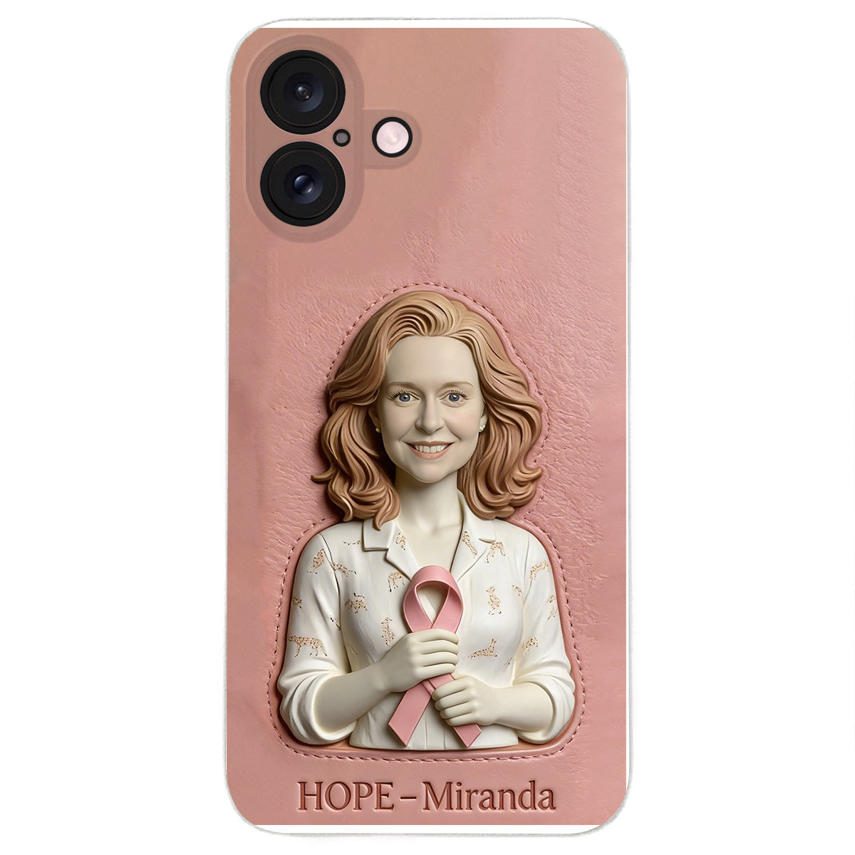 Hope - Personalized Breast Cancer Awareness 3D Embossed Leather Phone Case