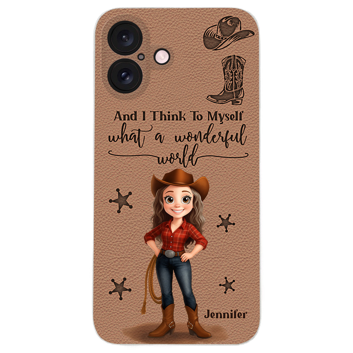 Cowgirl What A Wonderful World - Personalized Cowgirl Leather Phone Case