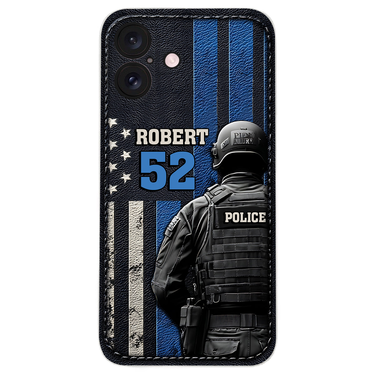 Polizeiberufsleben – Personalisierte Handyhülle aus Leder mit Polizeimotiv